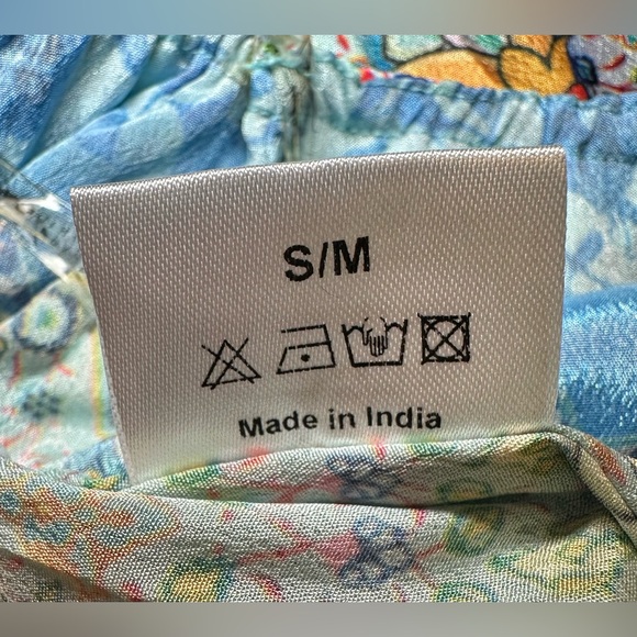 Shahida Parides‎ silk viscose strapless jumpsuit blue green pattern bohemian S/M - Picture 11 of 11